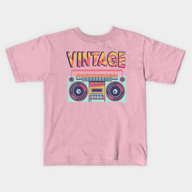 Vintage Retro Boom box Kids T-Shirt by Scar